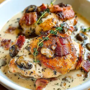 Chicken Thighs with Creamy Bacon Mushroom Thyme Sauce