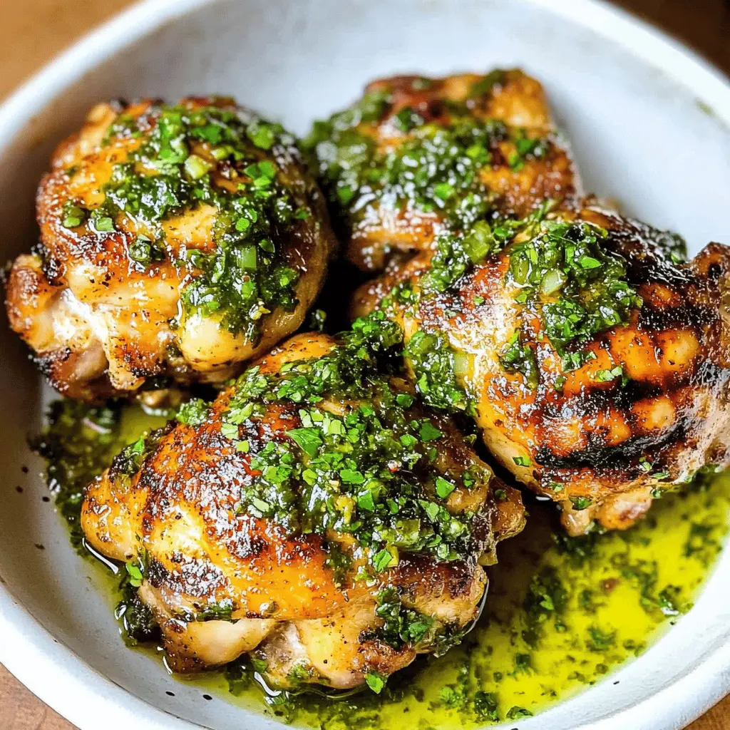 Juicy chimichurri chicken thighs are packed with bold flavors! This easy recipe combines fresh herbs, garlic, and tangy vinegar for a mouthwatering experience. Perfect for weeknight dinners or a weekend BBQ, these thighs are a hit with family and friends. Don’t forget to save this recipe for your next gathering!