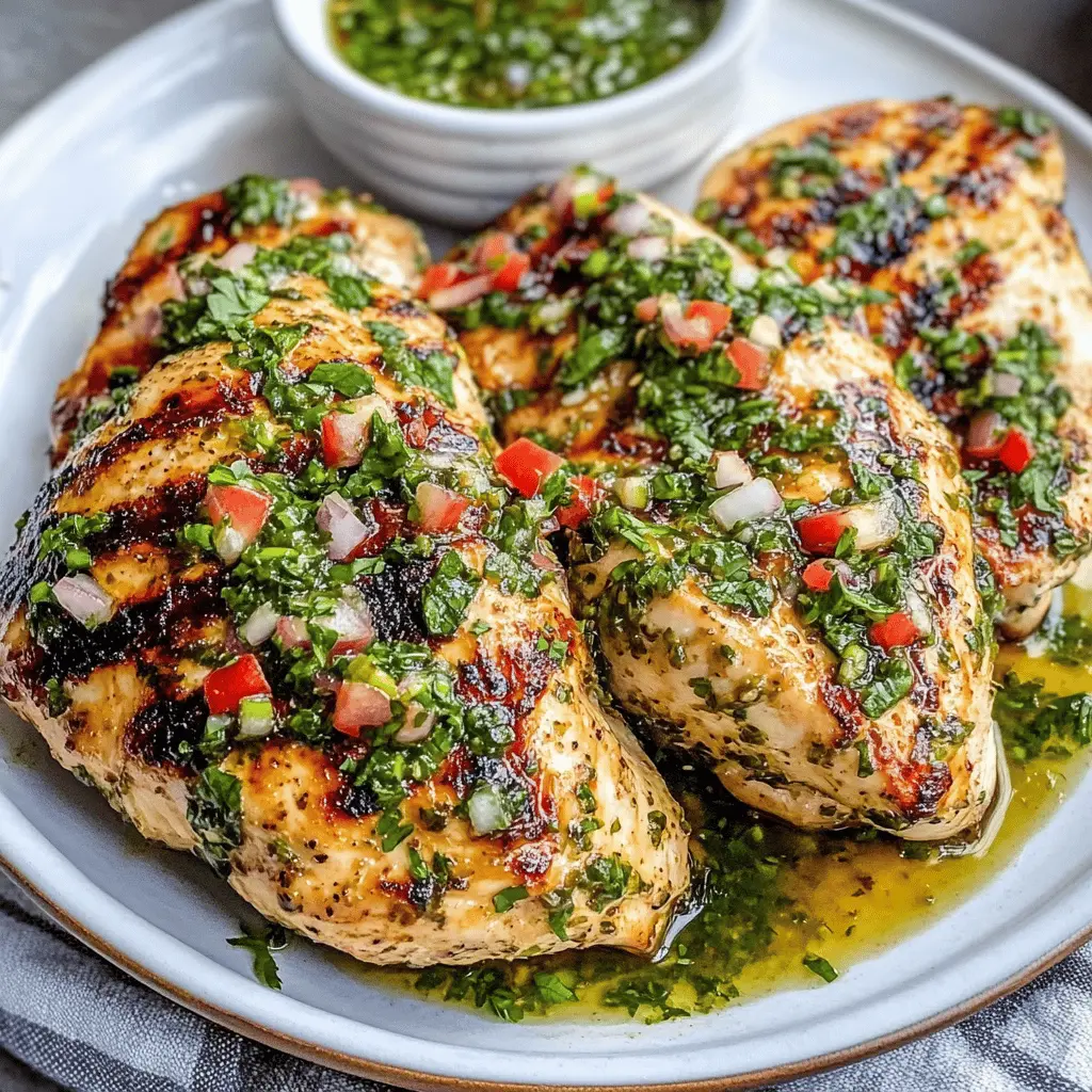 Turn your dinner into a flavor fiesta with this Easy Grilled Chimichurri Chicken Breast! Juicy chicken, marinated in a zesty chimichurri blend, creates a dish that's bursting with fresh herbs and a hint of garlic. Perfect for any backyard BBQ or quick weeknight meal. Save this recipe for your next grill session and impress your guests with every bite!