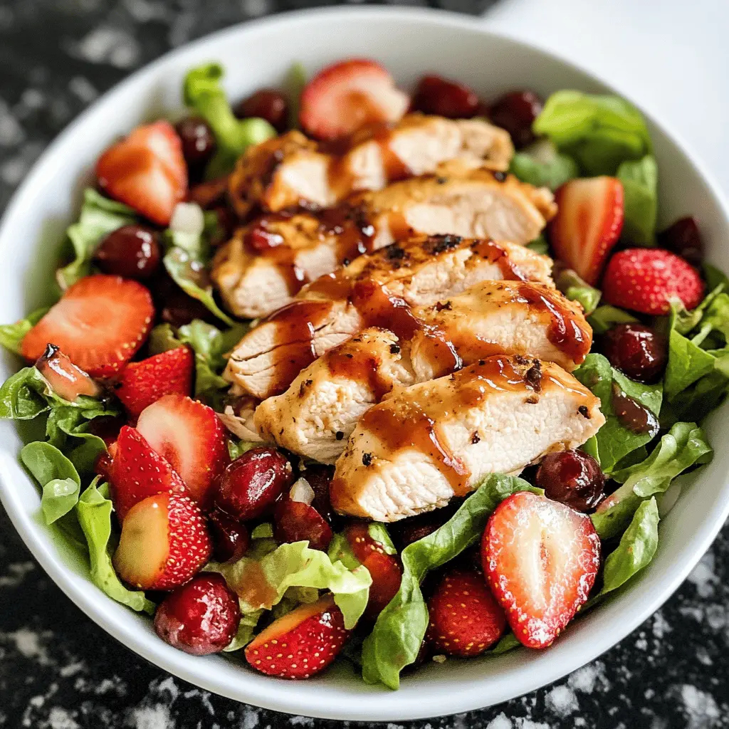 This Strawberry Chicken Salad is a refreshing blend of juicy strawberries, tender chicken, and crunchy greens! Perfect for a light lunch or a summer picnic, it’s bursting with flavor and nutrition. The sweet-tart dressing adds the finishing touch! Save this recipe today for your next gathering or meal prep adventure!