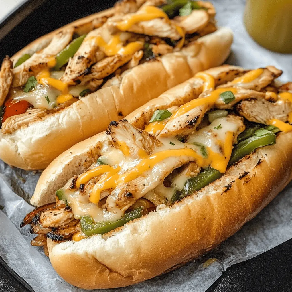 Get ready for a mouthwatering twist on a classic! These Chicken Philly Cheese Steaks are loaded with juicy chicken, melty cheese, and vibrant peppers. Perfect for a quick weeknight dinner or a fantastic game day treat, this recipe is sure to impress. Save this pin now and delight your taste buds with every bite!