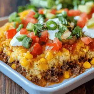 Satisfy your taste buds with this hearty Cornbread Taco Bake! Featuring layers of seasoned ground beef, zesty taco sauce, and a golden cornbread topping, this dish is perfect for family dinners or casual get-togethers. Save the recipe for a quick and comforting meal that everyone will love, ideal for those busy weeknights!