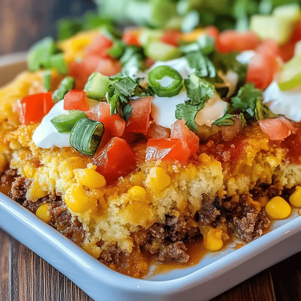 Satisfy your taste buds with this hearty Cornbread Taco Bake! Featuring layers of seasoned ground beef, zesty taco sauce, and a golden cornbread topping, this dish is perfect for family dinners or casual get-togethers. Save the recipe for a quick and comforting meal that everyone will love, ideal for those busy weeknights!