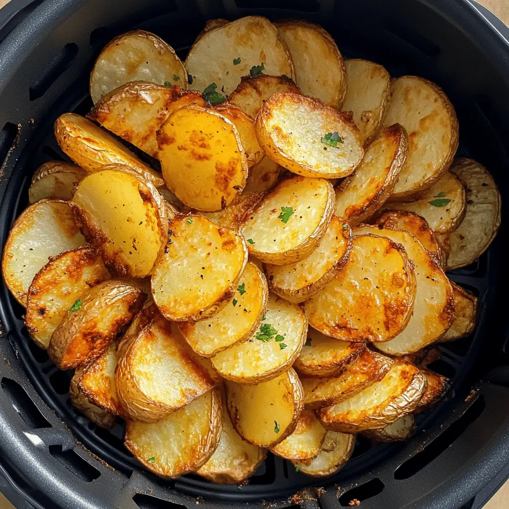 Crispy sliced potatoes made in the air fryer are the perfect side dish or snack! With a golden-brown exterior and fluffy interior, these seasoned potatoes are quick and easy to prepare. Using minimal oil, you can enjoy a healthier version of your favorite comfort food. Save this recipe for your next family dinner or game day gathering!