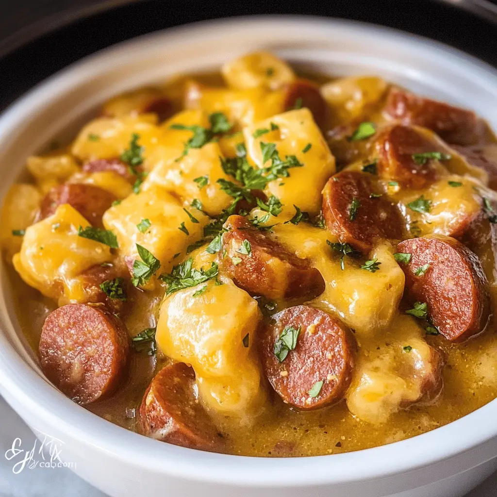Cozy up to this easy Crockpot Cheesy Kielbasa Meal! With smoky kielbasa, creamy cheese, and a blend of veggies, this dish is perfect for busy weeknights. Just throw everything in your slow cooker and come home to a warm, comforting dinner. Save this recipe for your next cozy night in or family gathering!
