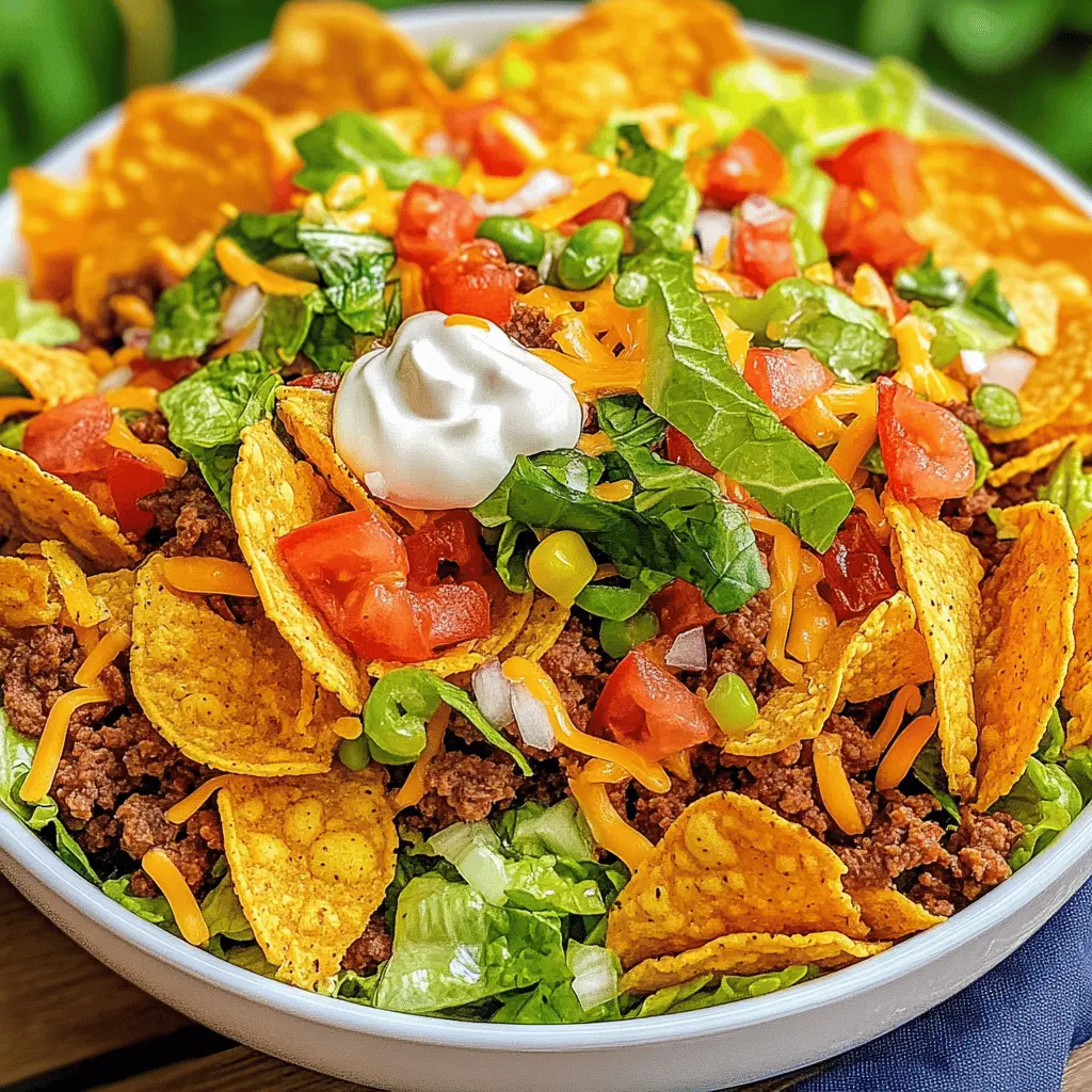 This Doritos Taco Salad is a fun and crunchy twist on a classic! Packed with layers of fresh lettuce, seasoned ground beef, and a burst of flavor from zesty taco sauce, every bite is a delightful crunch thanks to the Doritos. Perfect for potlucks, BBQs, or a quick weeknight dinner. Save this recipe for your next gathering and impress your friends with a dish that’s sure to please!