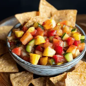 Looking for a refreshing and easy snack? This Fruit Salsa with Cinnamon Chips is the perfect blend of sweet and spicy! Bursting with fresh fruits like strawberries, kiwi, and mango, this colorful dip pairs wonderfully with crunchy cinnamon-sugar chips. Perfect for parties or a fun family treat. Save this recipe now for your next gathering!