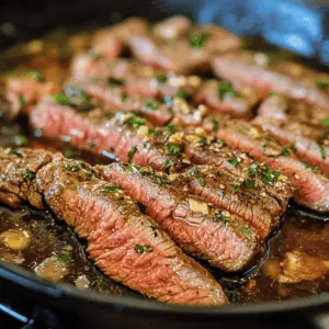 Juicy flank steak seared to perfection and drenched in rich garlic butter—this recipe is a family favorite! With just a few ingredients, you can create a mouthwatering dish that’s perfect for any occasion. Whether it's a cozy dinner or a special gathering, save this Garlic Butter Skillet Flank Steak recipe for your next meal!