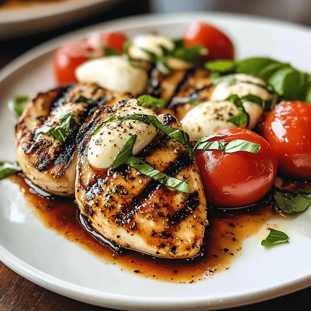 Enjoy the fresh flavors of summer with this Grilled Chicken Caprese! Juicy grilled chicken is paired with ripe tomatoes, creamy mozzarella, and fragrant basil, all drizzled with balsamic glaze. Perfect for a light dinner or a summer gathering. Save this recipe to impress your friends and family at your next BBQ!