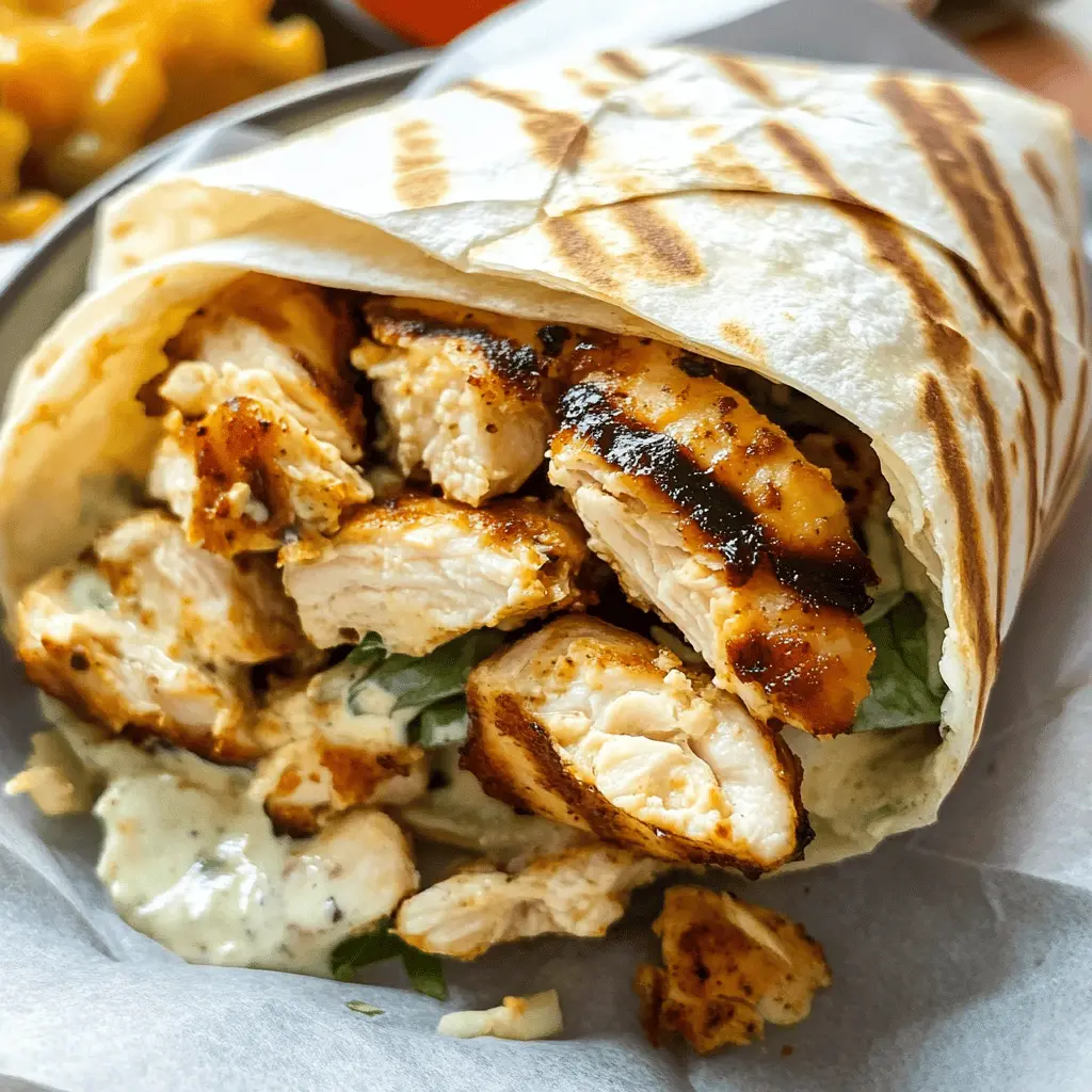 Looking for a tasty and satisfying meal? Try this Grilled Chicken Wrap featuring tender chicken, fresh veggies, and a zesty sauce all wrapped in a soft tortilla. Perfect for lunch or a quick dinner, it's both easy to make and packed with flavor! Save this recipe for your next meal prep or picnic adventure!