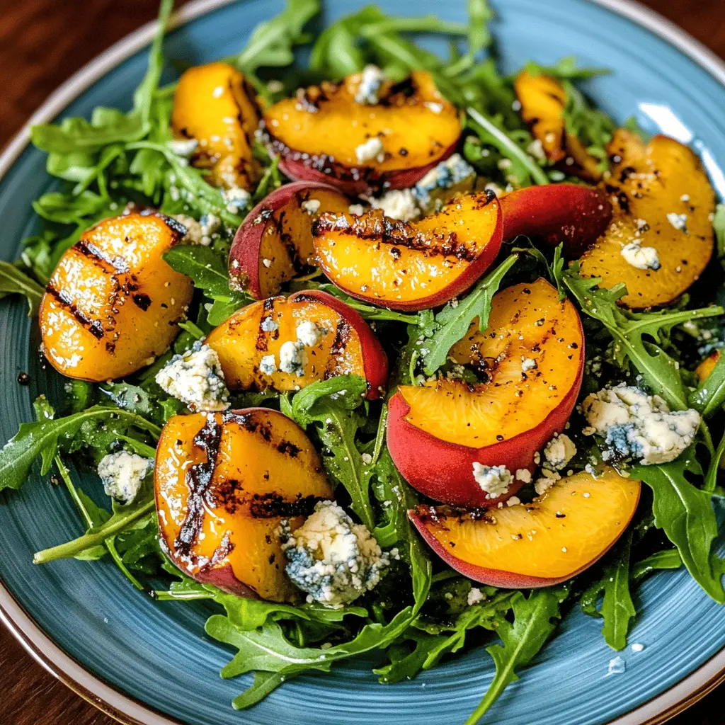 Brighten up your summer meals with this Grilled Peach and Arugula Salad with Blue Cheese! The sweet, smoky peaches perfectly complement the peppery arugula and rich blue cheese, creating a delightful flavor harmony. Perfect for barbecues, picnics, or a light dinner. Save this recipe now to enjoy a refreshing taste of summer anytime!