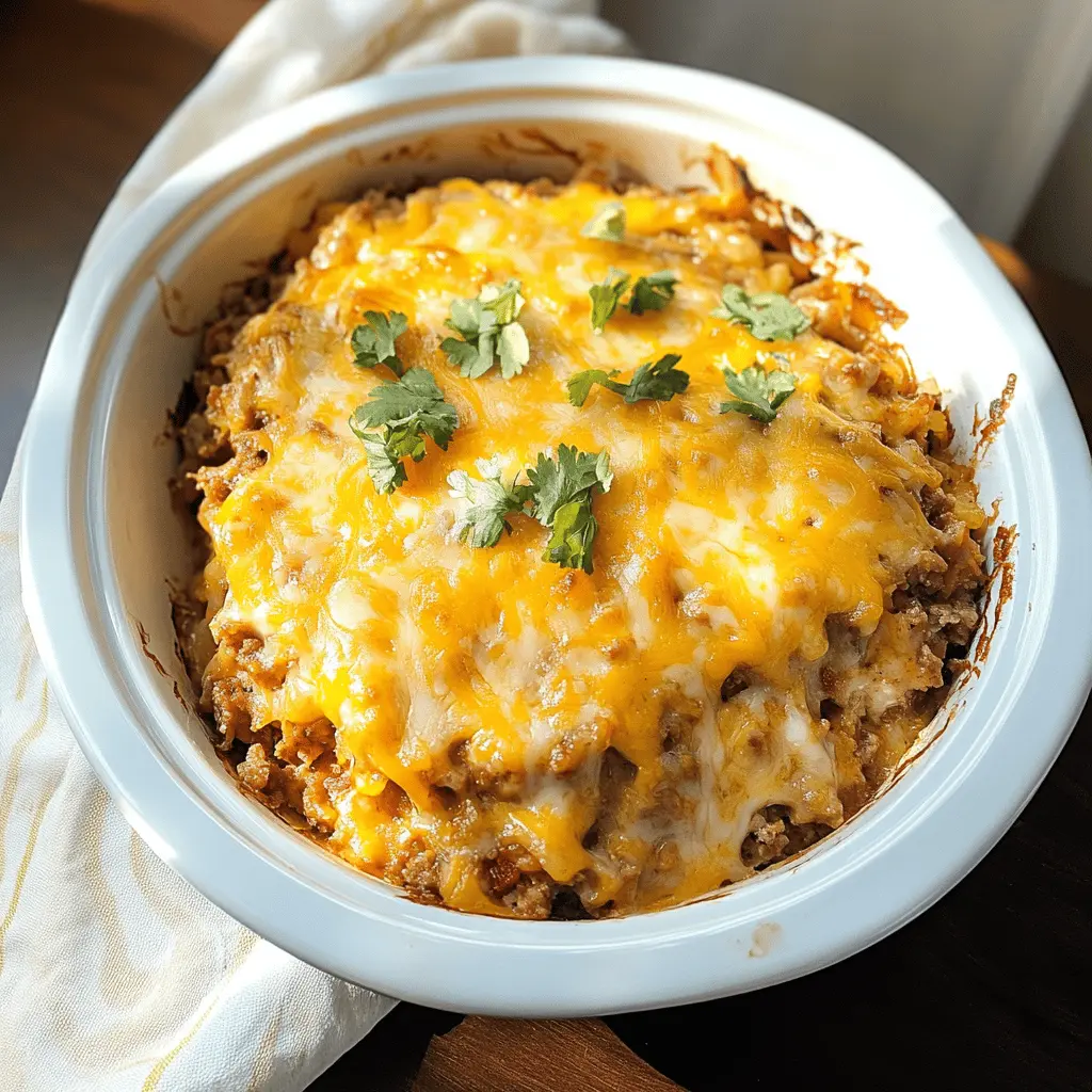 Get ready for a delicious blend of flavors with this Taco Crock Pot Hashbrown Casserole! Packed with seasoned ground beef, crispy hashbrowns, and gooey cheese, it’s a comforting meal that takes minimal effort. Perfect for busy weeknights or family gatherings, save this recipe for your next dish and impress your loved ones!