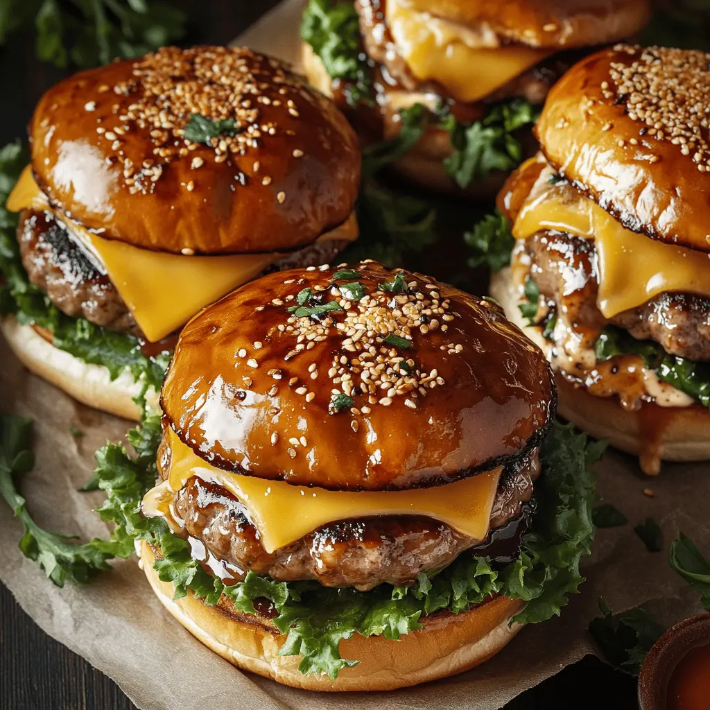 These Teriyaki Parmesan Burgers are a tasty twist on a classic! Juicy beef patties infused with savory teriyaki sauce and topped with creamy American cheese create a flavor explosion. Perfect for backyard barbecues or quick weeknight dinners, these burgers are sure to be a hit. Save this recipe for your next grilling adventure and impress your friends and family!