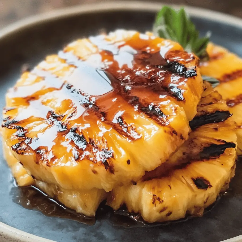 Transform your summer barbecues with this vibrant grilled pineapple recipe! Perfectly caramelized and topped with a luscious brown sugar rum glaze, it's the ideal blend of tangy and sweet. This fruity treat is a showstopper for parties or a simple weeknight dessert. Save this recipe and bring a tropical twist to your table!