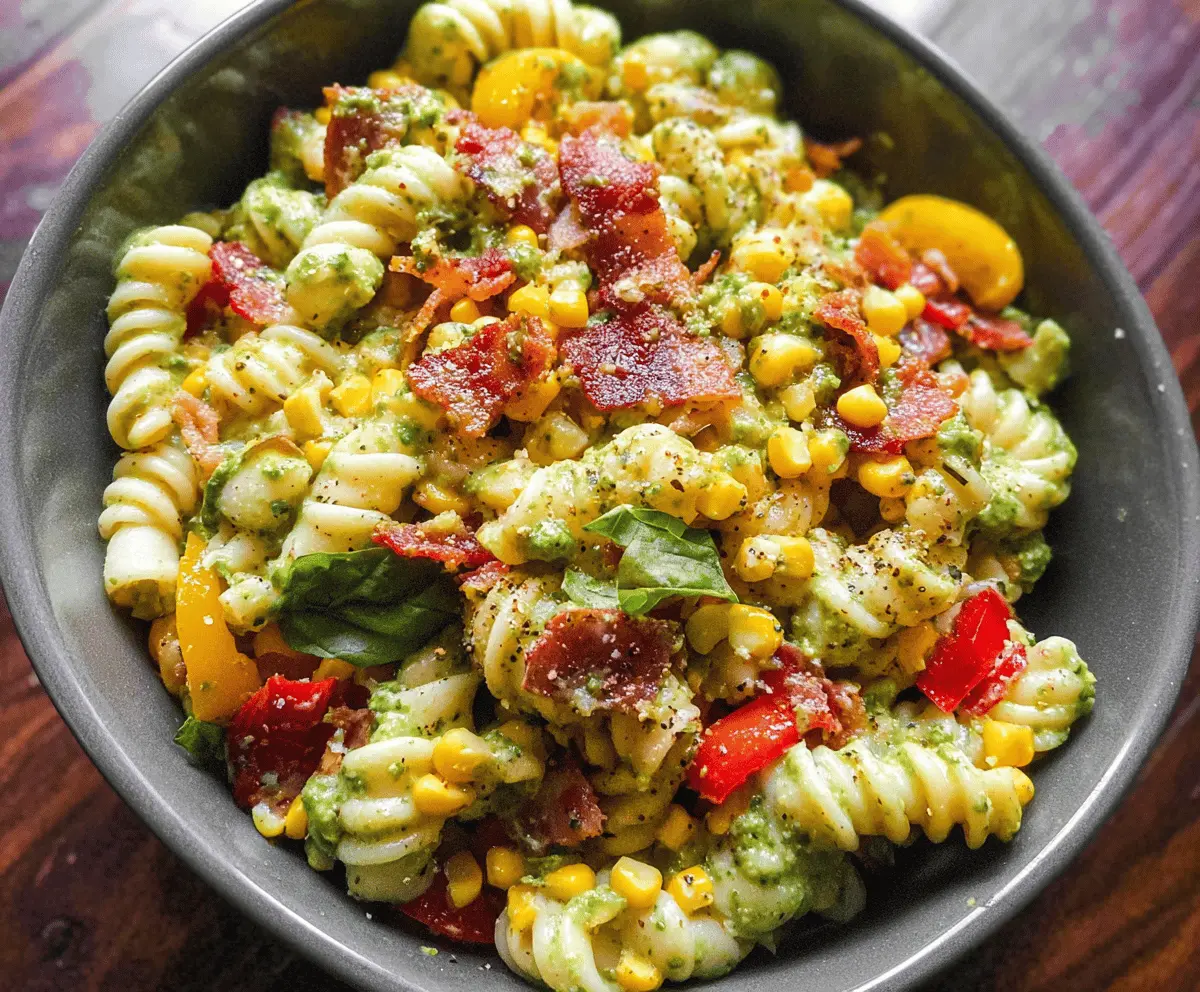 Easy Corn Pasta Salad With Bacon and Creamy Pesto