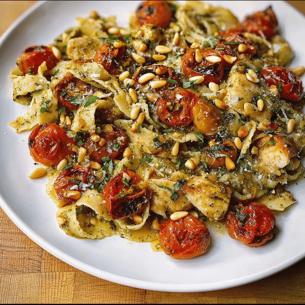 Easy Chicken Pesto Pasta with Tomatoes and Pine Nuts
