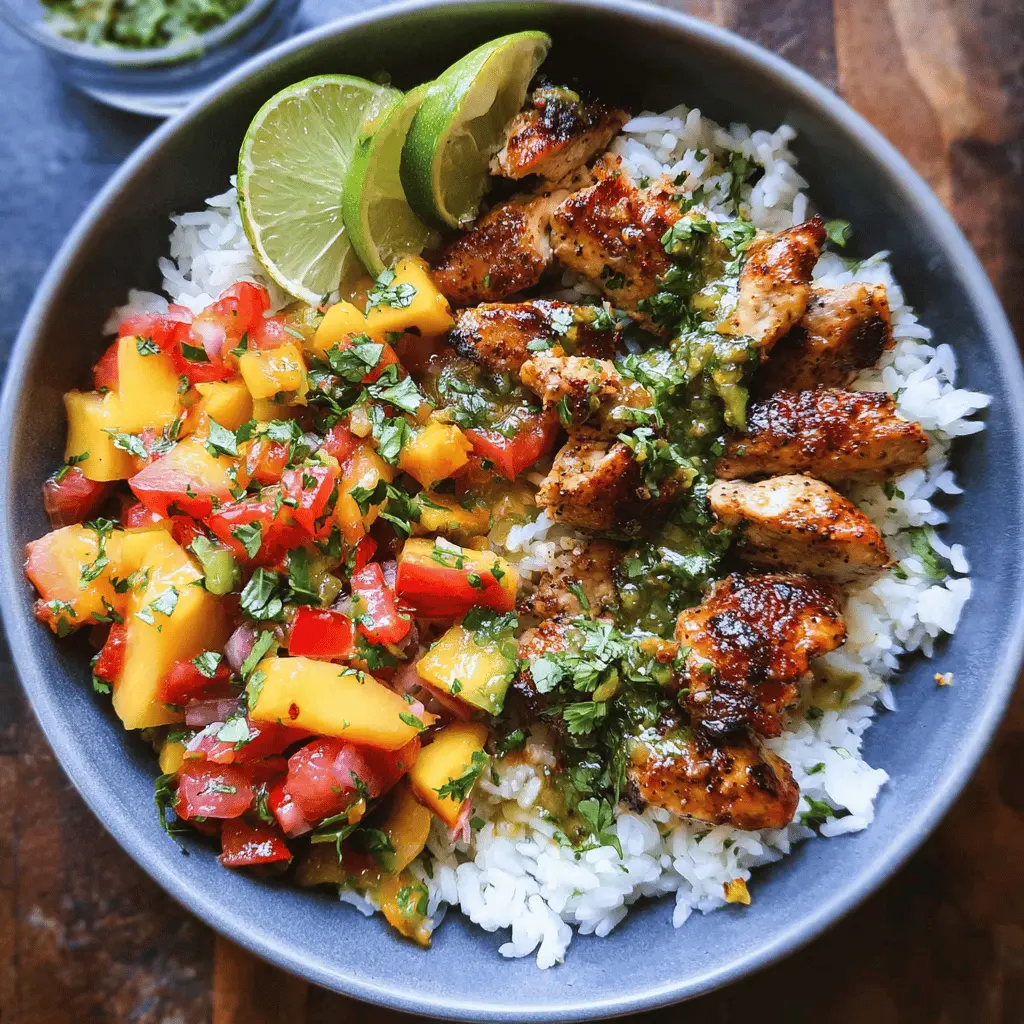 Easy Cilantro-Lime Chicken Bowls with Fresh Peach Salsa