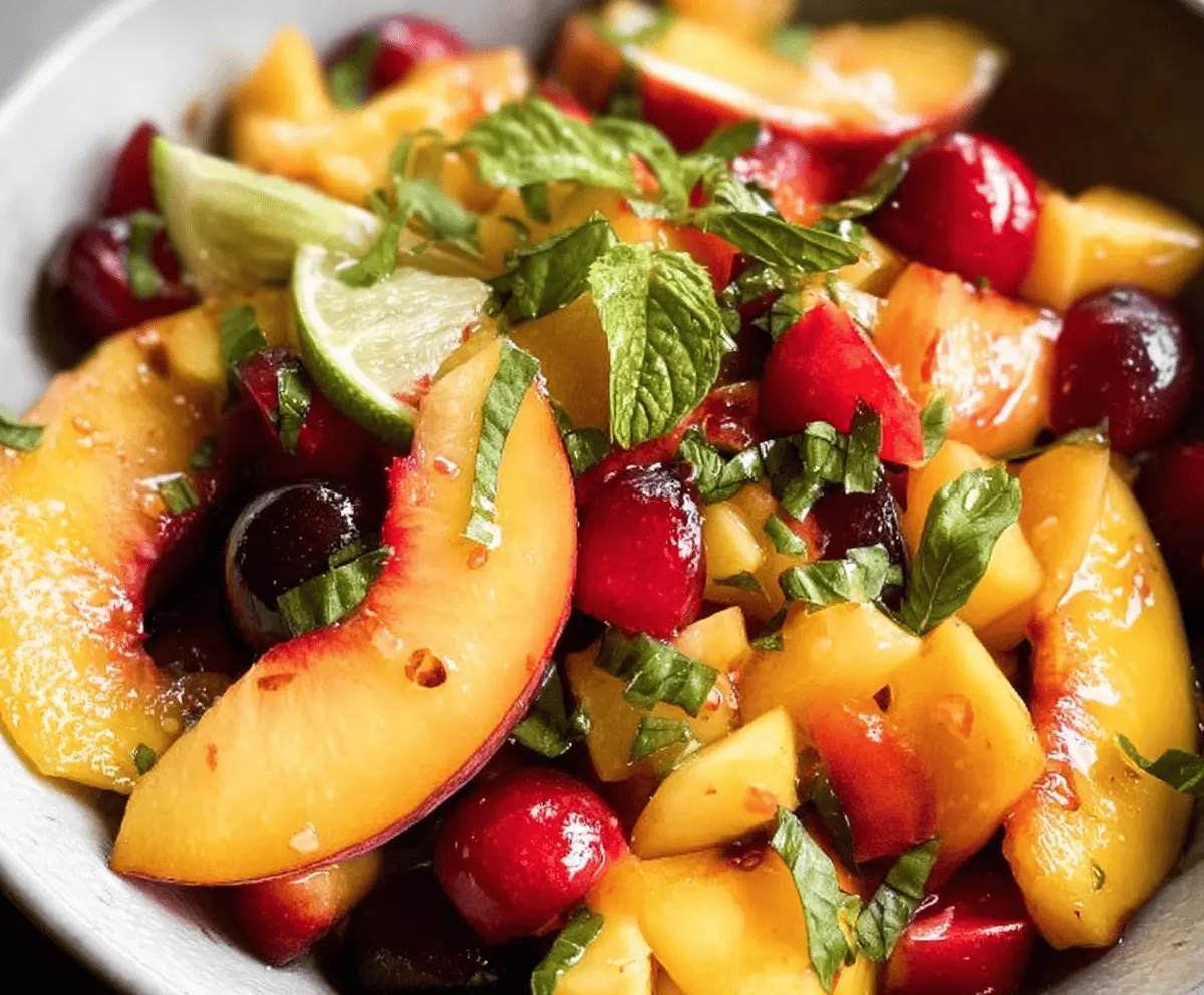 Easy Honey Lime Basil Peach Fruit Salad Recipe