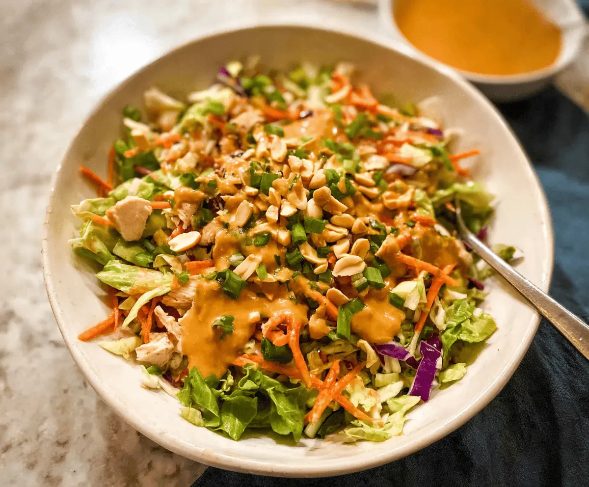 Healthy Asian Chopped Chicken Salad with Peanut Dressing