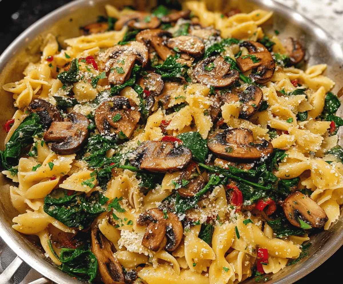Cheesy Parmesan Spinach Mushroom Pasta Skillet