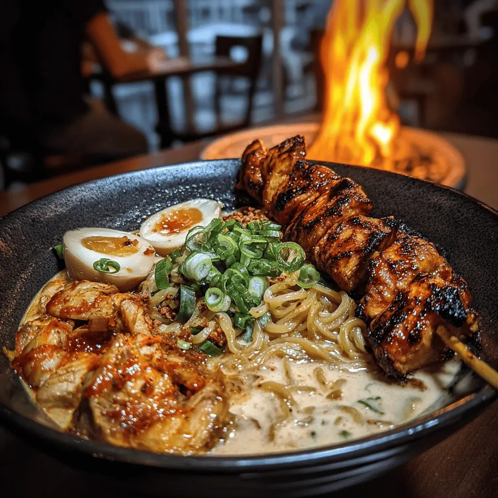 Fiery Chicken Ramen with Creamy Garlic Sauce