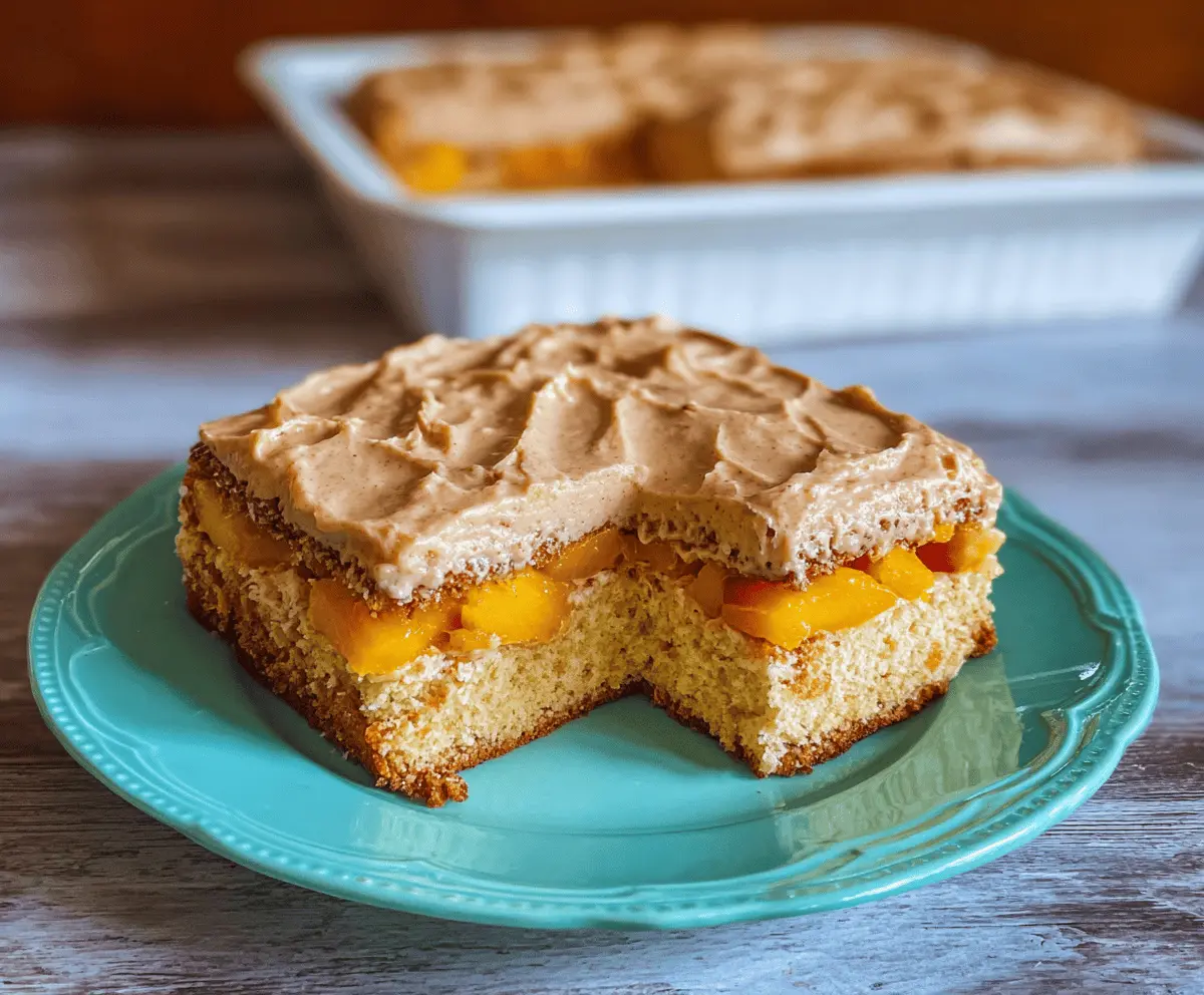 Moist Peach Cake with Sweet Brown Sugar Frosting