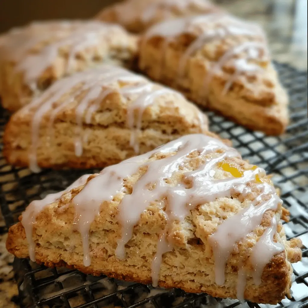 Fluffy Peach Pie Scones With Sweet Vanilla Glaze
