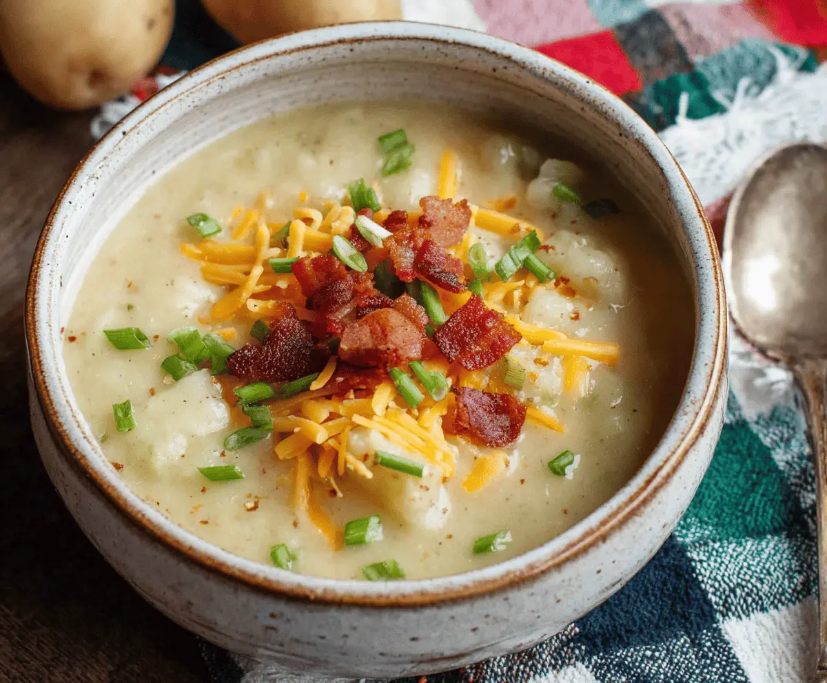 Creamy 30-Minute Potato Soup in a bowl topped with fresh herbs, perfect for a quick and hearty meal