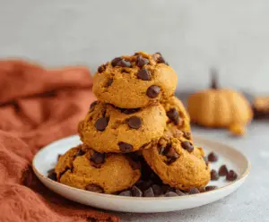 Delicious homemade air fryer pumpkin cookies topped with chocolate chips and a sprinkle of cinnamon, ready to enjoy