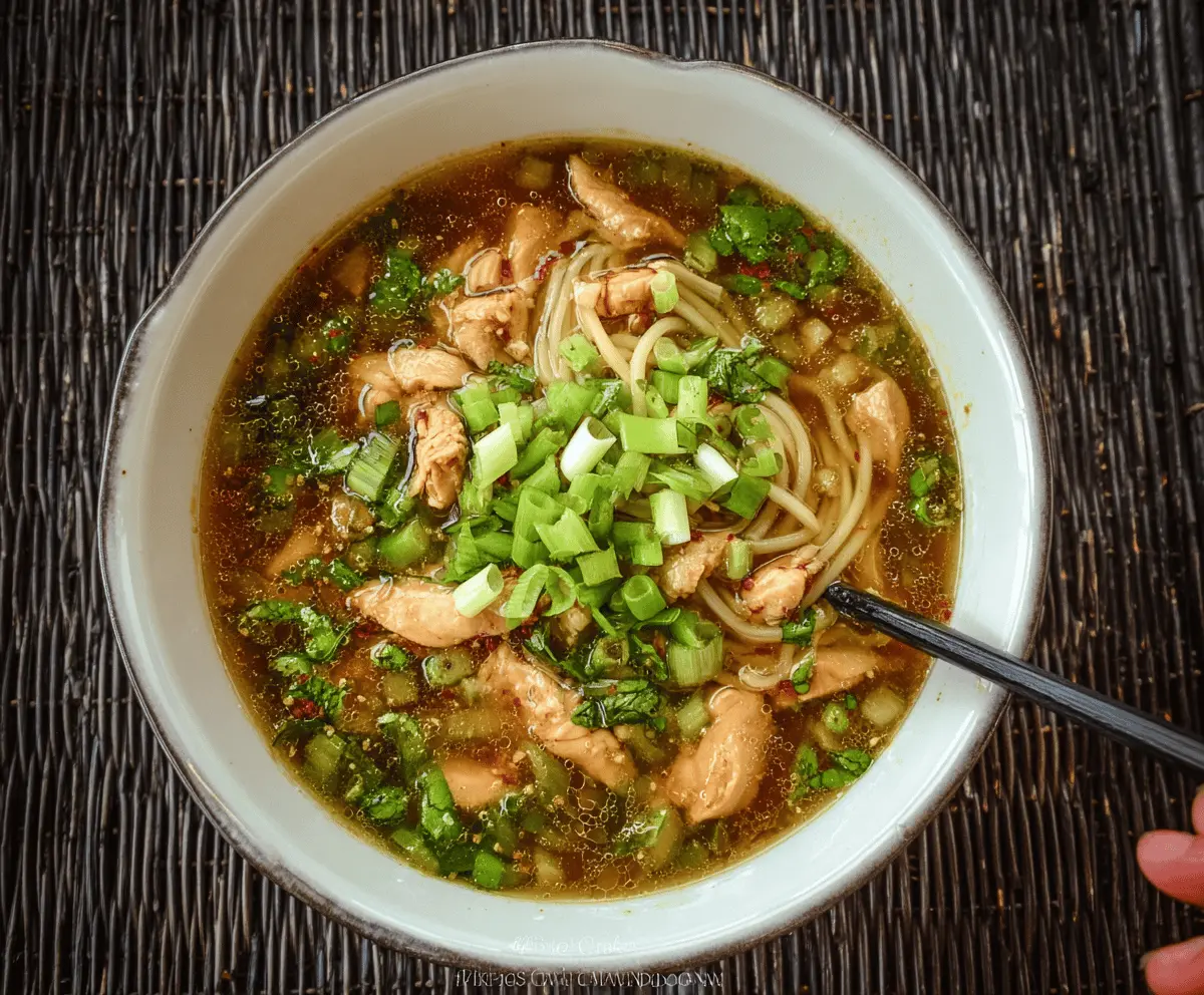 Hearty Chinese Chicken Noodle Soup with vegetables and sliced chicken in a flavorful broth