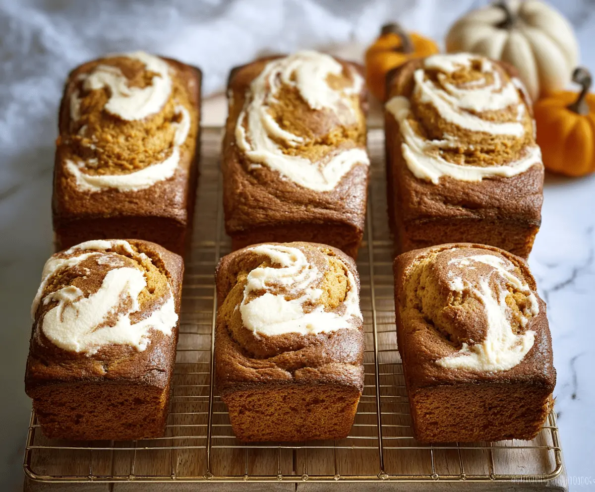 Mini Pumpkin Cream Cheese Bread topped with a drizzle of glaze and cinnamon, perfect for fall desserts and holiday treats.
