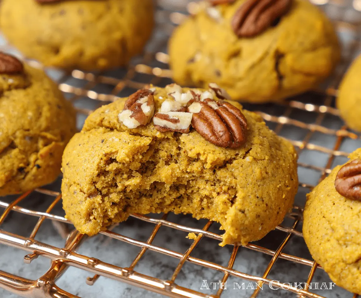 Delicious homemade Pumpkin Pecan Cookies with a golden-brown crust and crunchy pecans, perfect for fall desserts