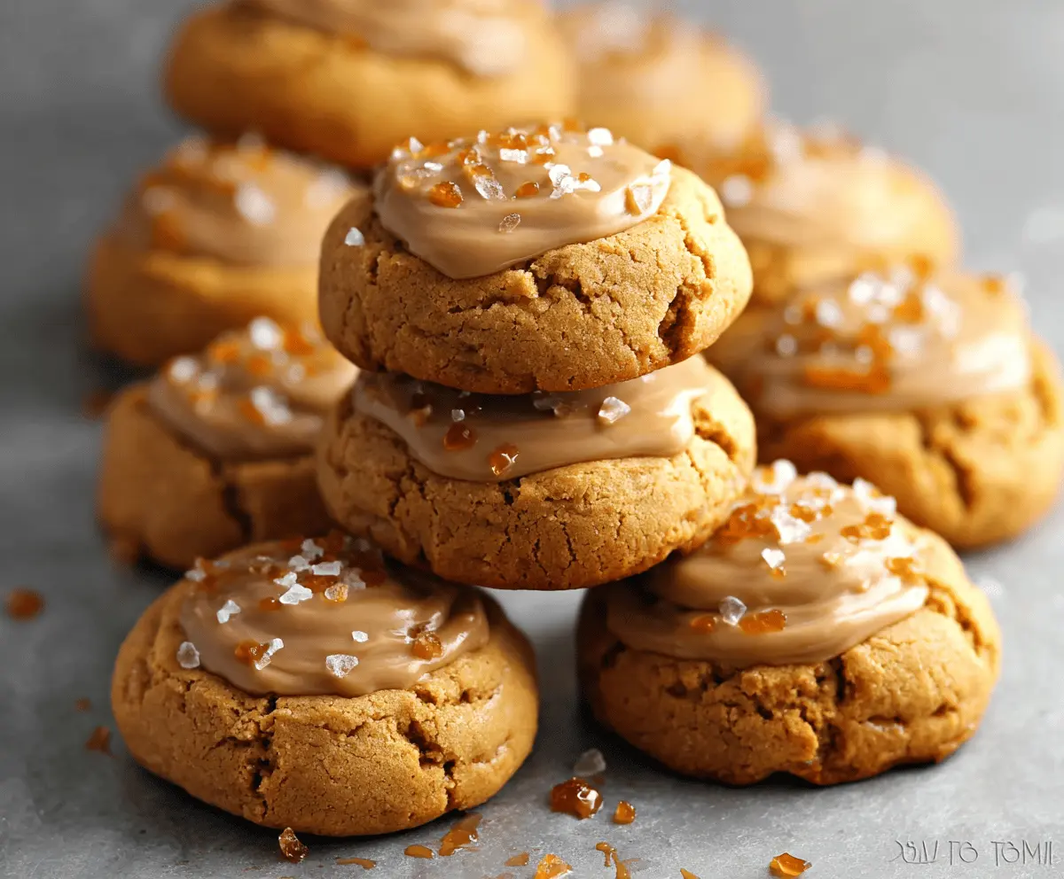 Delicious Pumpkin Salted Caramel Cookies with a golden-brown crust, drizzled with caramel and sprinkled with sea salt, perfect for fall baking