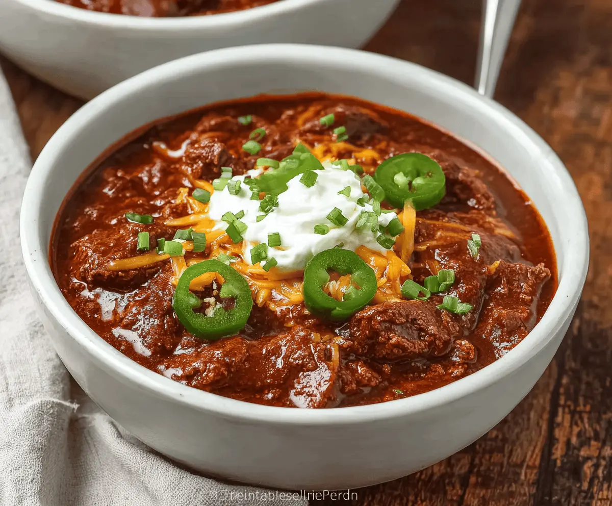 Spicy Texas Chili in a bowl topped with shredded cheese and fresh cilantro, served with cornbread on the side