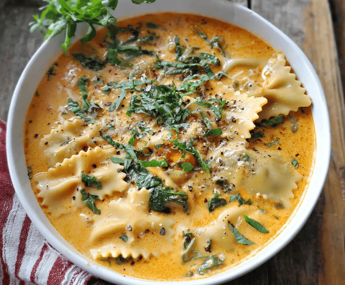 Delicious vegetarian creamy lasagna soup in a bowl topped with melted cheese, fresh herbs, and pasta, served with garlic bread on the side.