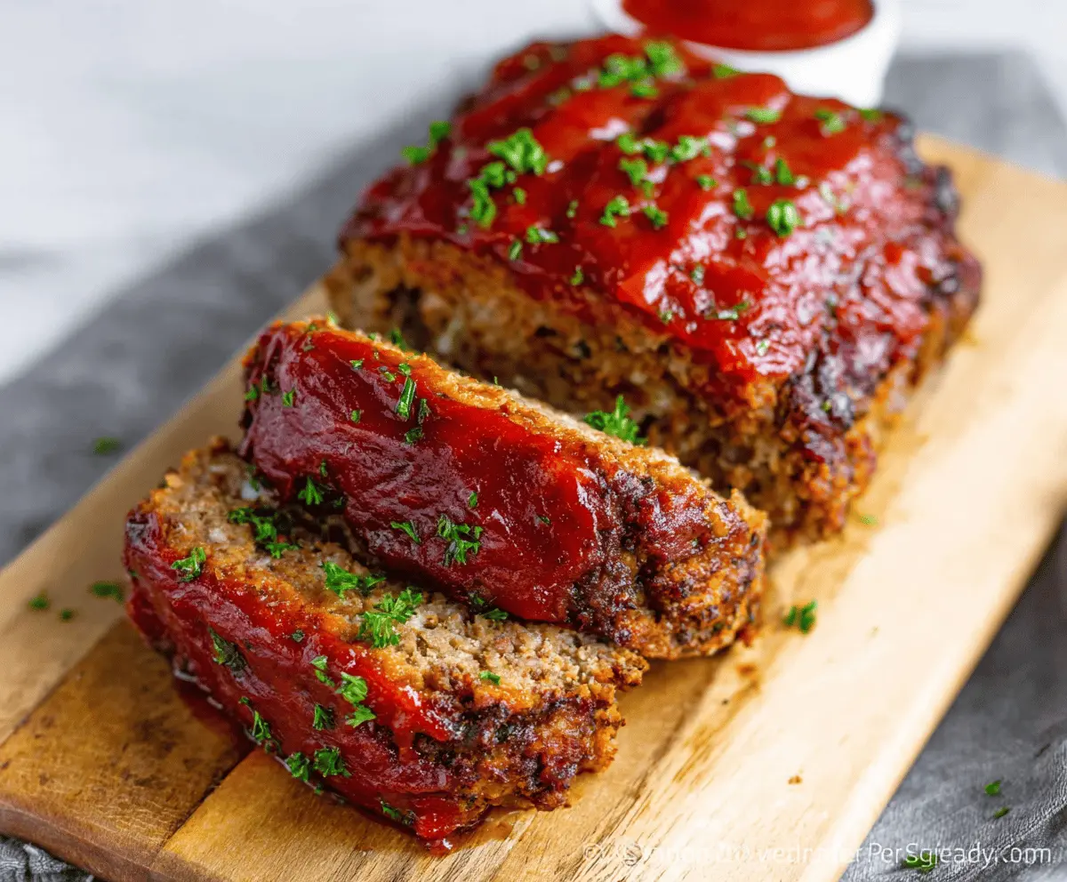 Delicious homemade air fryer meatloaf garnished with fresh herbs, ready to serve