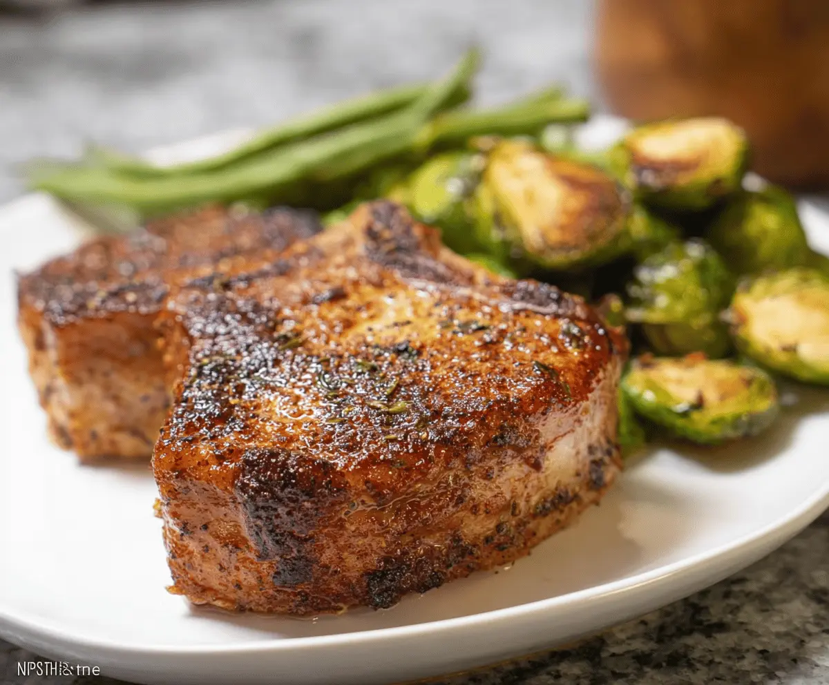 Juicy and flavorful air fryer pork chops cooked to perfection, ready to serve with crispy edges and tender interior.