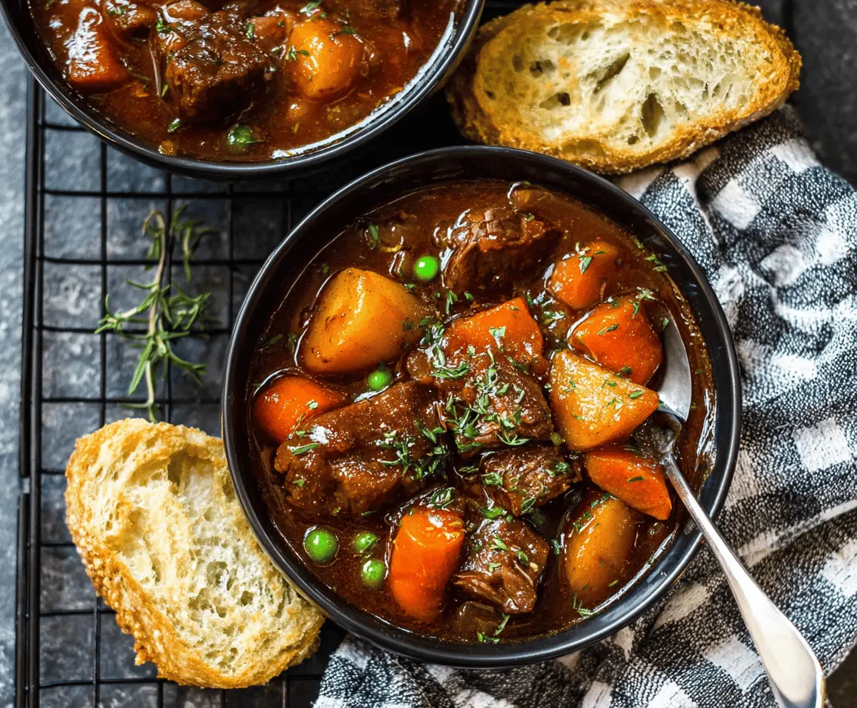 Delicious homemade Instant Pot beef stew with tender beef, carrots, potatoes, and savory broth served in a bowl