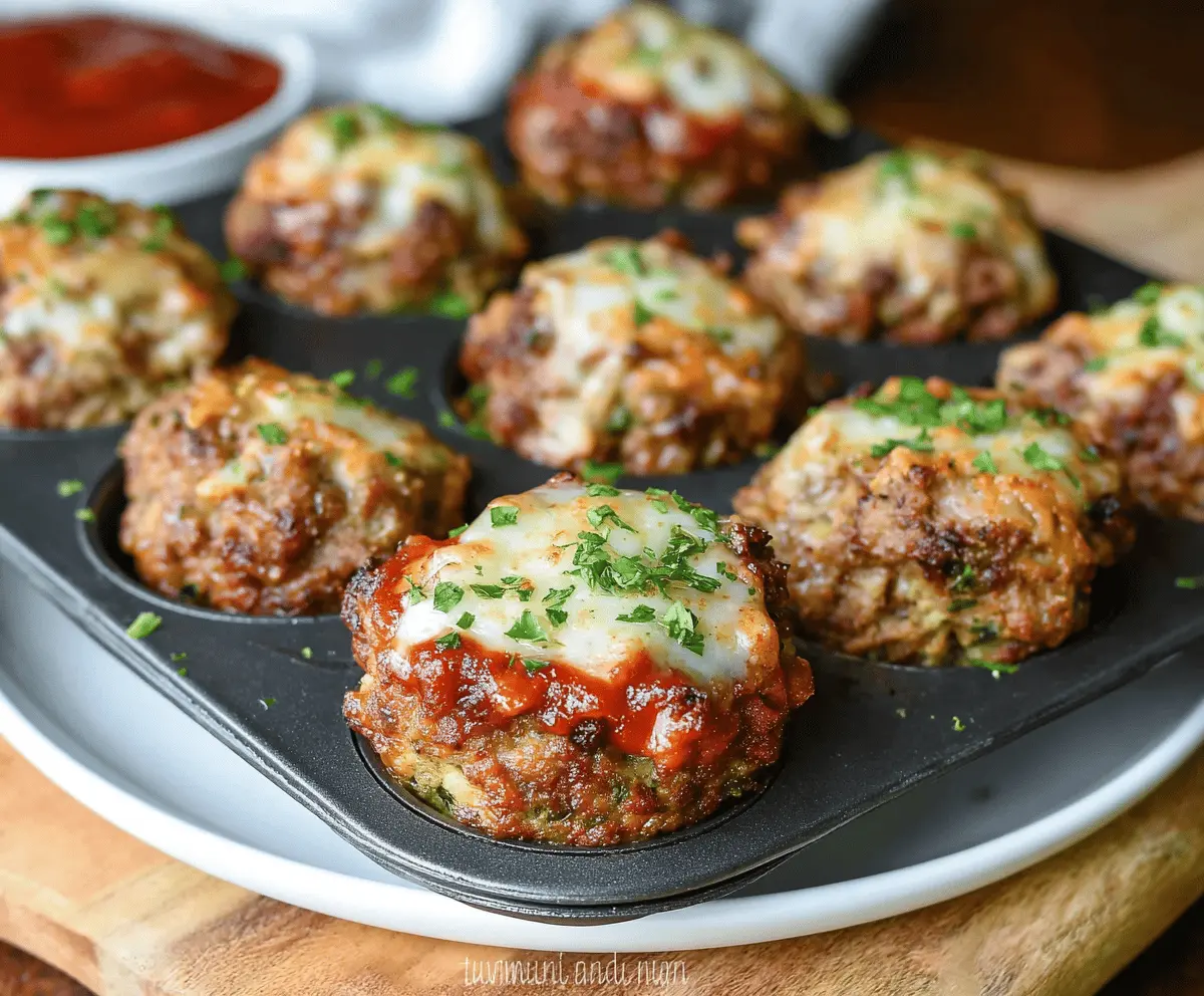Delicious Muffin Tin Meatloaf baked in a muffin pan, topped with ketchup and fresh herbs, ready to serve