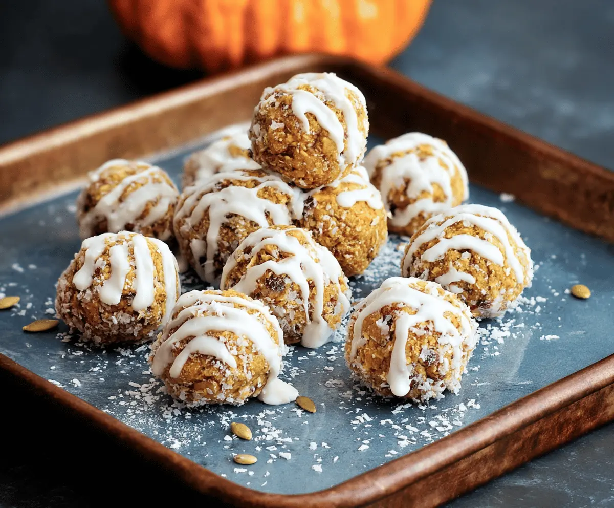 Delicious Pumpkin Protein Snowball Bites with shredded coconut and fall spices on a plate, perfect for a healthy snack or dessert
