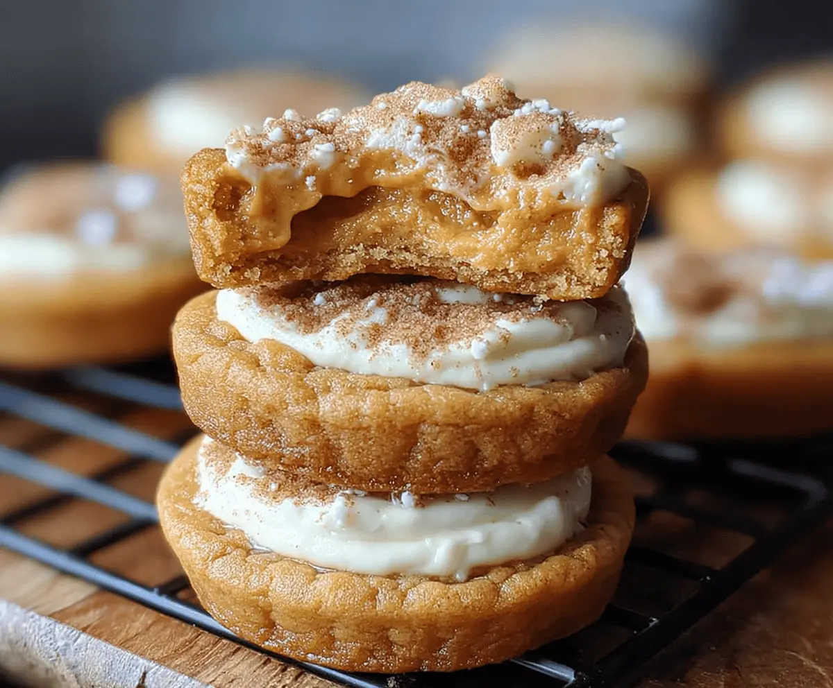 Creamy Sweet Potato Pie Cheesecake Cookies topped with whipped cream and a sprinkle of cinnamon, perfect for fall desserts
