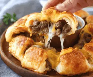 Delicious Beef and Cheese Crescent Ring Bites served on a plate, perfect for appetizers or snacks.