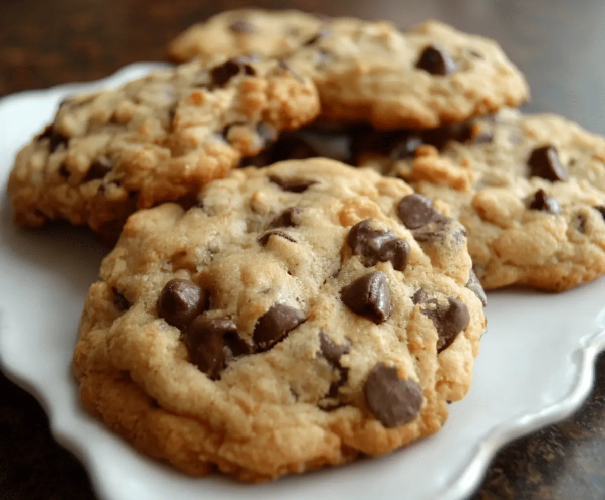 Delicious homemade Bills Chocolate Chip Cookies with golden edges and melted chocolate chips.