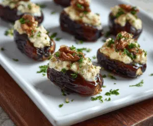 Delicious Brie Stuffed Dates garnished with herbs, perfect for appetizer or party platter.