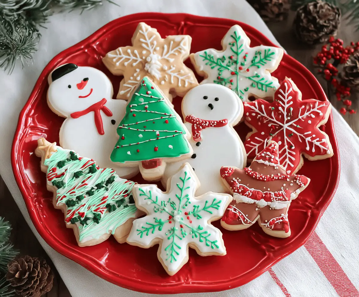 Festive Christmas sugar cookies decorated with colorful icing and sprinkles for holiday celebration.