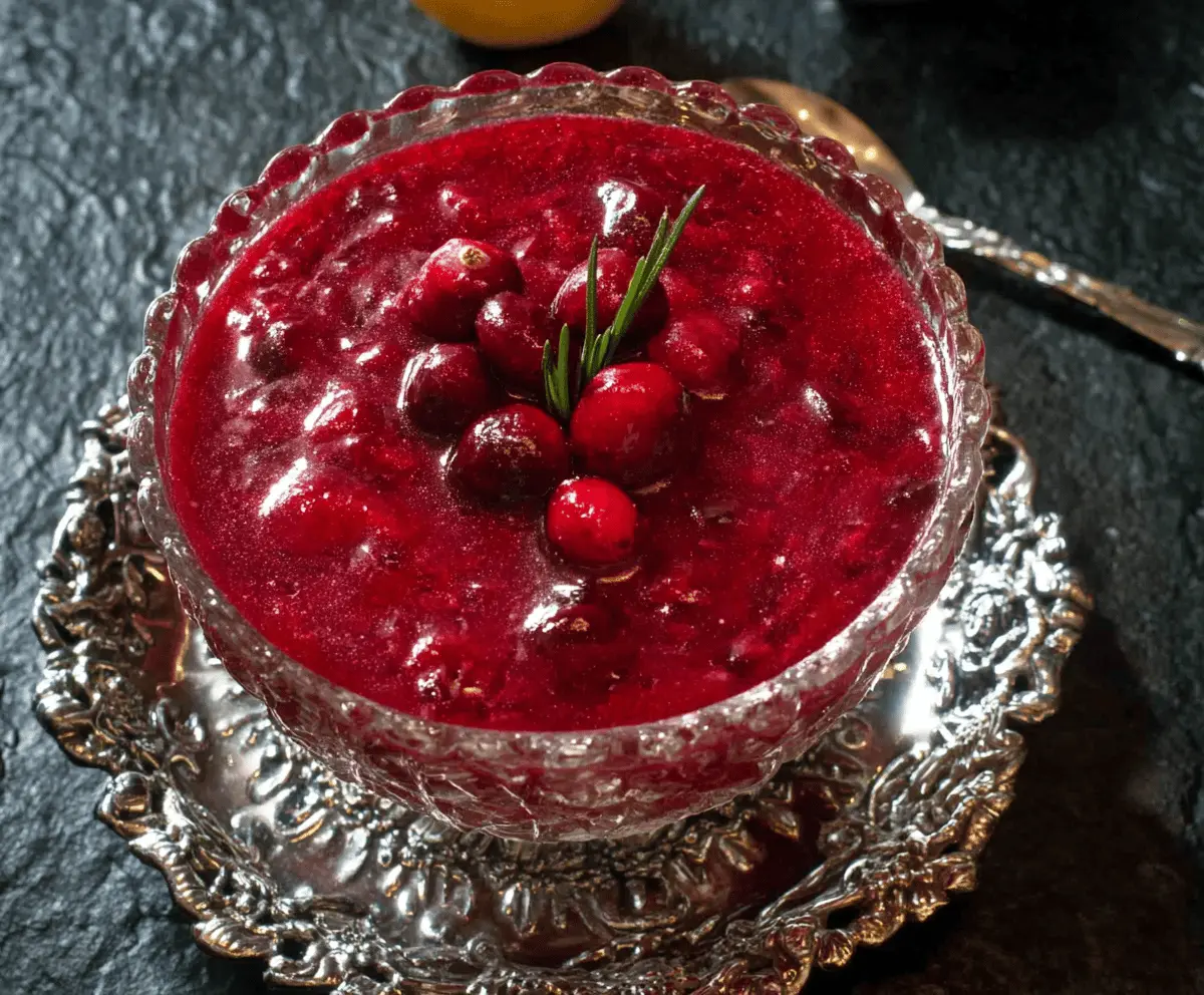Delicious Cranberry Jezebel Sauce served in a bowl, showcasing its vibrant red color and smooth texture.