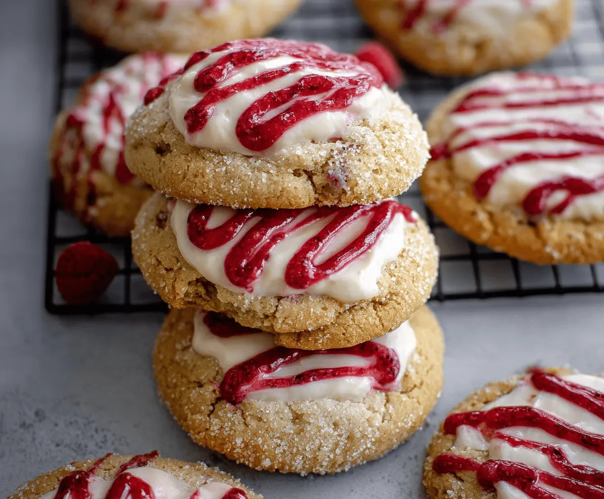 Delicious Crumbl Raspberry Cheesecake Cookies with a creamy raspberry topping and soft cookie base.