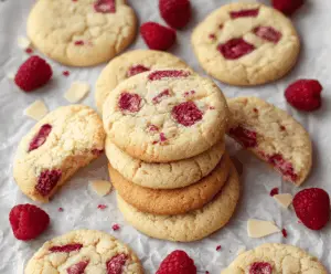 Delicious eggless raspberry cookies on a white plate, fresh and fruity dessert