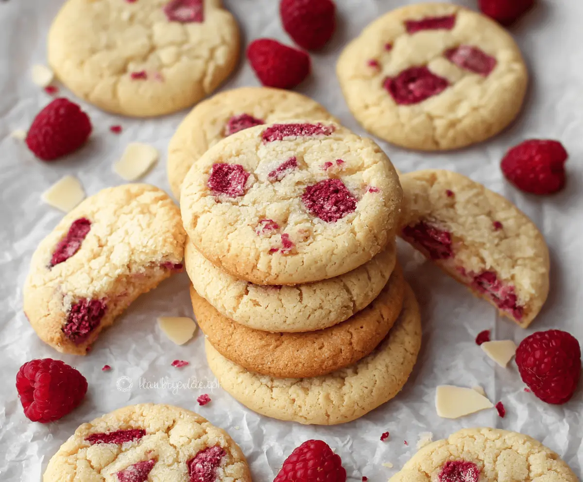 Delicious eggless raspberry cookies on a white plate, fresh and fruity dessert