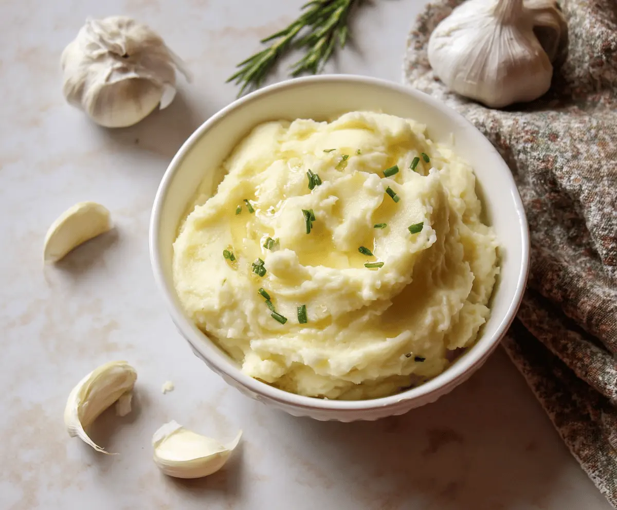 Creamy garlic mashed potatoes served as a comforting side dish